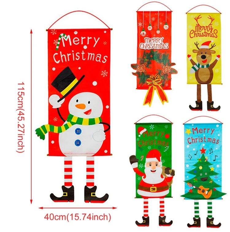 2024 Christmas Hanging Flag Banner Christmas Decorations For Home Door Christmas Ornaments Xmas Navidad Noel Gifts New Year 2025