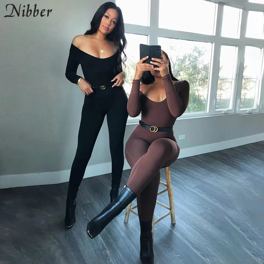 Nibber Basic Bodycon Jumpsuit For Women‘s Clothing Casual Brown Fitness Rompers 2023 Y2K Playsuit Activity Streetwear Overalls