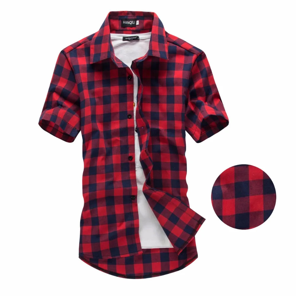 Red And Black Plaid Shirt Men Shirts 2024 New Summer Fashion Chemise Homme Mens Checkered Shirts Short Sleeve Shirt Men Blouse