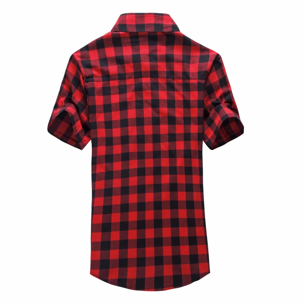 Red And Black Plaid Shirt Men Shirts 2024 New Summer Fashion Chemise Homme Mens Checkered Shirts Short Sleeve Shirt Men Blouse