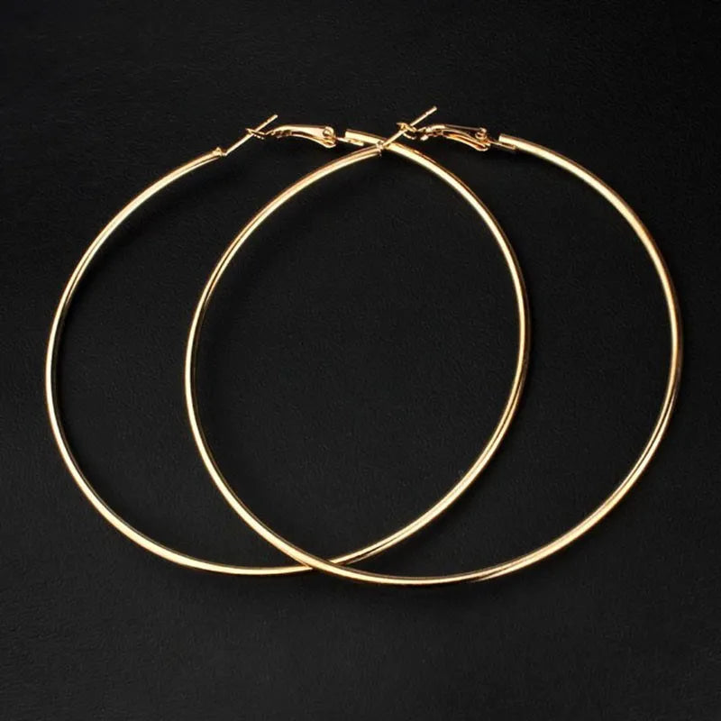 Big Circle Smooth 4cm 6cm 7cm 8cm Women Gold Hyperbole Metal Large Hoop Earrings Brand New High Quality Ear Jewelry Gift Aros