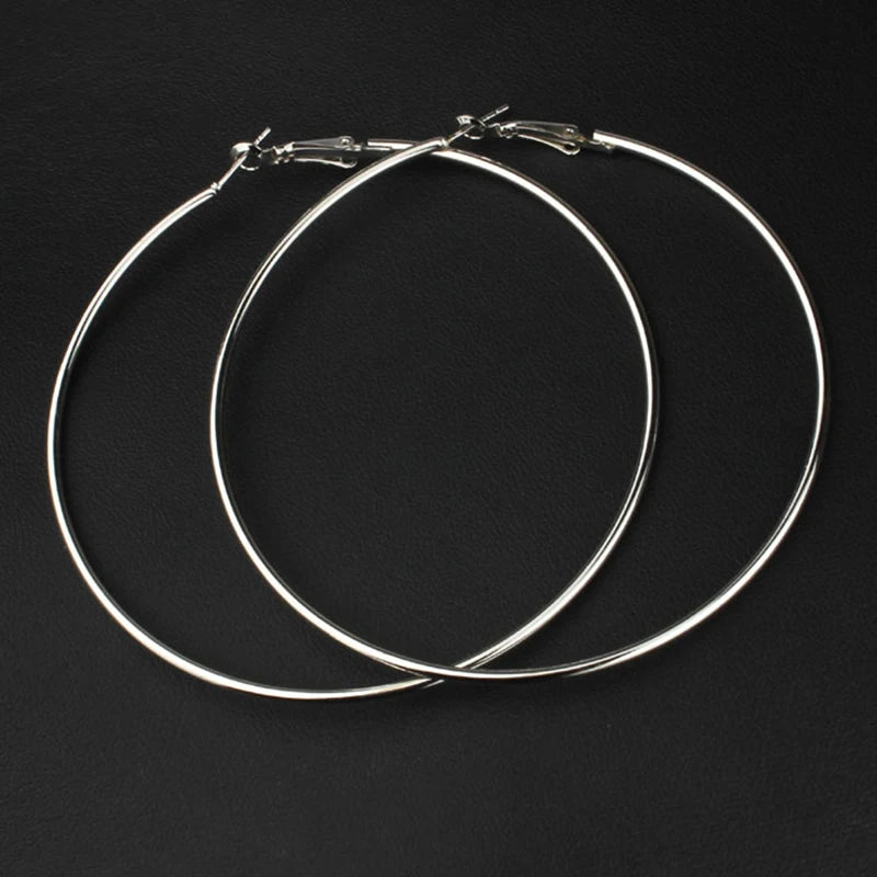 Big Circle Smooth 4cm 6cm 7cm 8cm Women Gold Hyperbole Metal Large Hoop Earrings Brand New High Quality Ear Jewelry Gift Aros