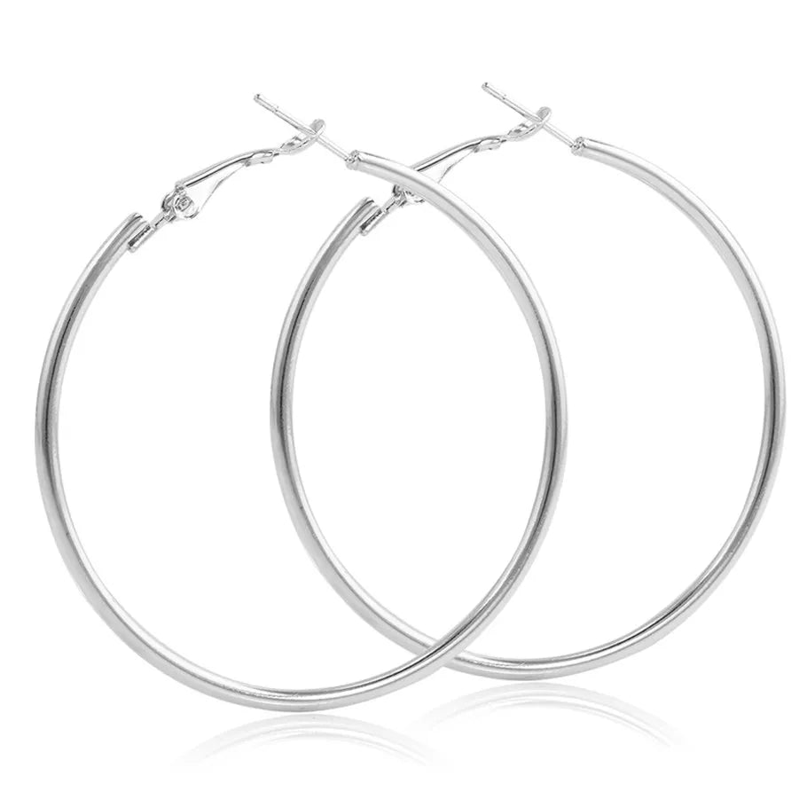 Big Circle Smooth 4cm 6cm 7cm 8cm Women Gold Hyperbole Metal Large Hoop Earrings Brand New High Quality Ear Jewelry Gift Aros