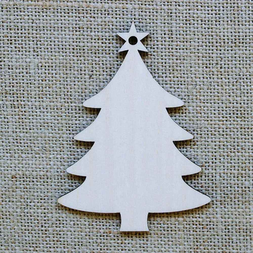 10pcs Wooden Tree Embellishments Wood Christmas Tree Blanks with Twines for Christmas DIY Craft Card Decor