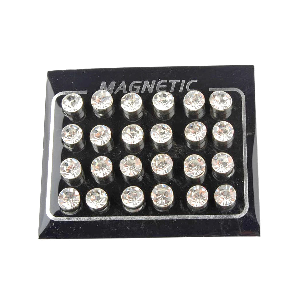 BOG- 24 pieces Magnetic Non-Piercing Clip Round Rhinestone Stud Earring Cheater Fake Ear Plugs For Boy Body Jewelry