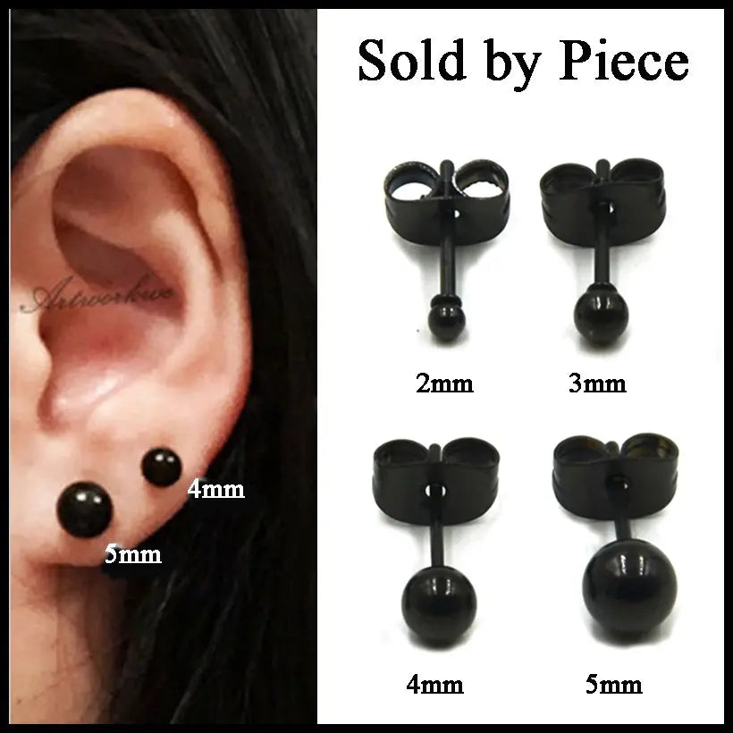 1PC 316l Surgical Steel Cute Black Bead Ball Ear Stud Tragus Piercing Ear Upper Earrings 2mm&3mm&4mm&5mm Charming Women Jewelry