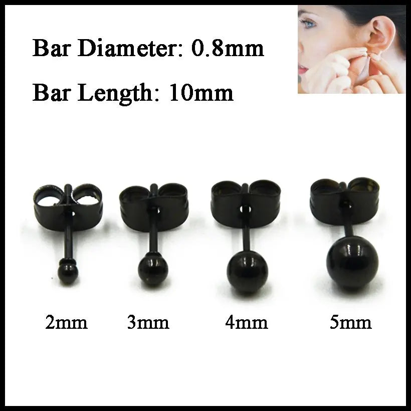 1PC 316l Surgical Steel Cute Black Bead Ball Ear Stud Tragus Piercing Ear Upper Earrings 2mm&3mm&4mm&5mm Charming Women Jewelry