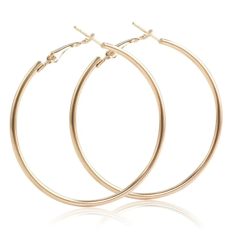 Big Circle Smooth 4cm 6cm 7cm 8cm Women Gold Hyperbole Metal Large Hoop Earrings Brand New High Quality Ear Jewelry Gift Aros