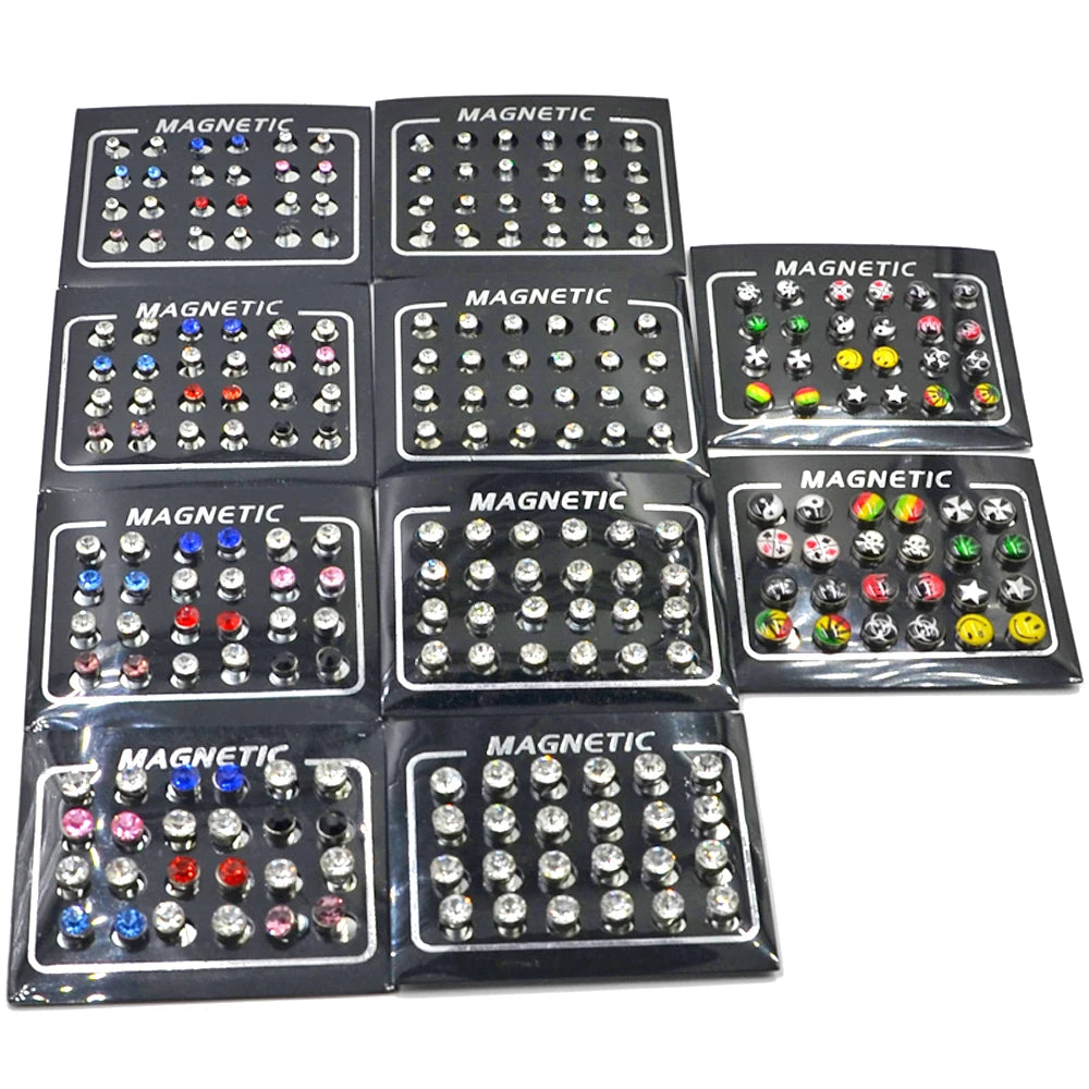 BOG- 24 pieces Magnetic Non-Piercing Clip Round Rhinestone Stud Earring Cheater Fake Ear Plugs For Boy Body Jewelry