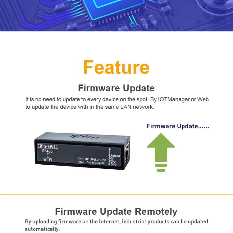 Serial Port RS485 to WiFi Serial Device Server Elfin-EW11 Support TCP/IP Telnet Modbus TCP Protocol IOT Data Transfer Converter