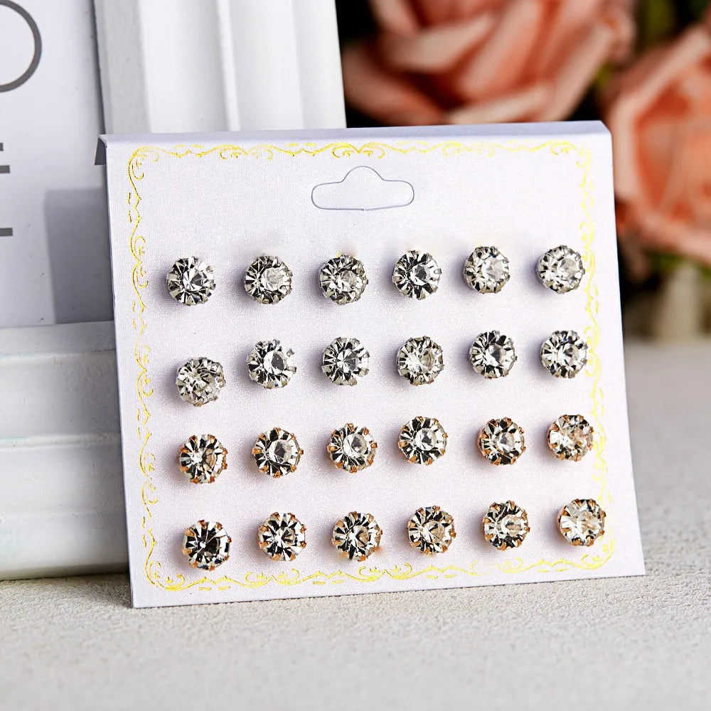 Rinhoo 12pairs Crystal Simulated Pearl Earrings Sets For Women Colorful Round Ear Stud Earrings Wedding Jewelry Box Earrings