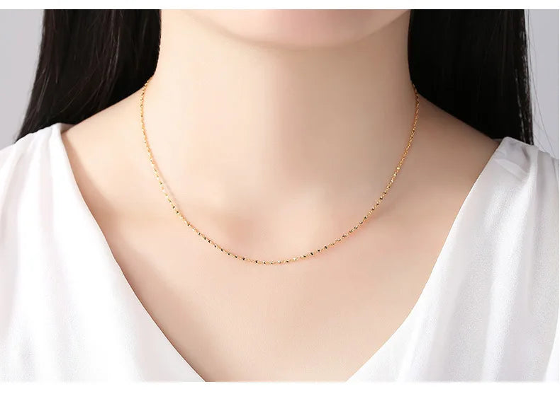 Genuine 14k Gold Color Necklace For Women Water Wave Chain Snake Bone/starry/Cross Chain 18 inches Necklace Pendant Fine Jewelry