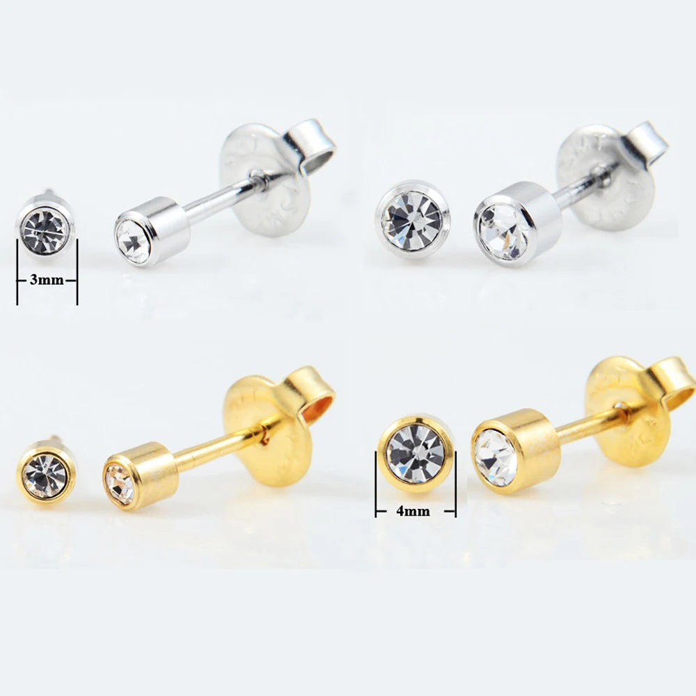 Pair 24K Gold Plating&steel Birthstone Zircon Ear Studs CZ Gem Earrings For Piercing Gun Ear Tragus Cartilage piercing jewelry