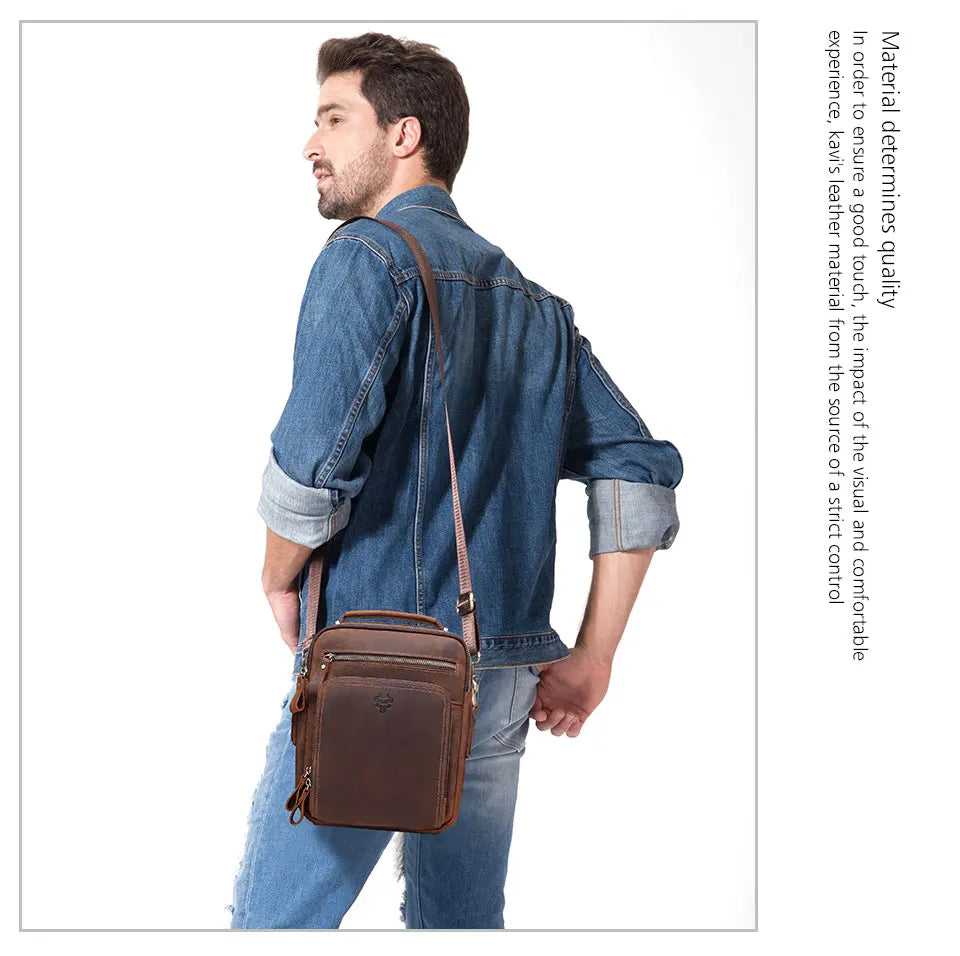 HUMERPAUL Genuine Leather Men's Shoulder Bag Vintage Cross Bags Large Capacity Male Messenger Tote Bag Travel Bolso Hombres