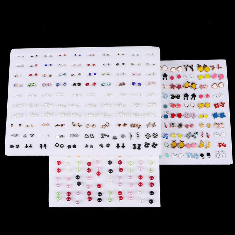 100Pairs Acrylic Crystal Heart Star Moon Small Stud Earrings Set For Women Girl Animal Flower Plastic Earring 2021 Trend Jewelry