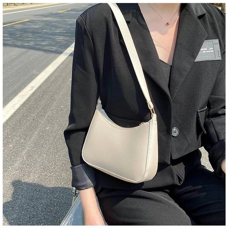 2022 New Women's Fashion Handbags Retro Solid Color PU Leather Shoulder Underarm Bag Casual Women Hobos Handbags