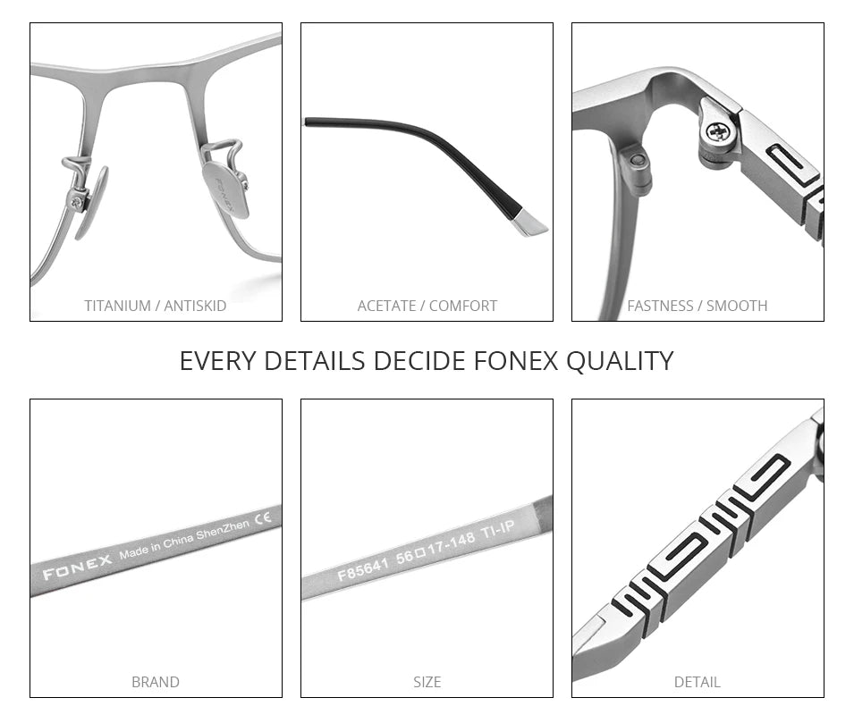 FONEX Pure Titanium Glasses Frame Men Square Eyewear 2020 New Male Classic Full Eyeglasses Frames F85641