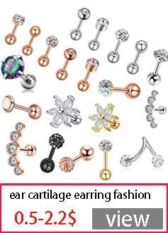 2pcs/lot 20G Star Heart Butterfly Stud Earring for Women Stainless Steel Crystal Earring Ear Cartilage Helix Tragus Piercing