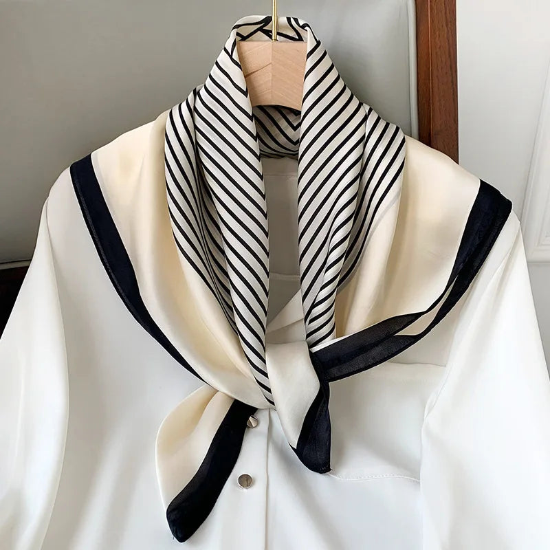 Luxury Brand Silk Square Plaid Scarf Women Satin Neck Hair Tie Band Soft work neckerchife 2021 NEW Hijab Head Female Foulard