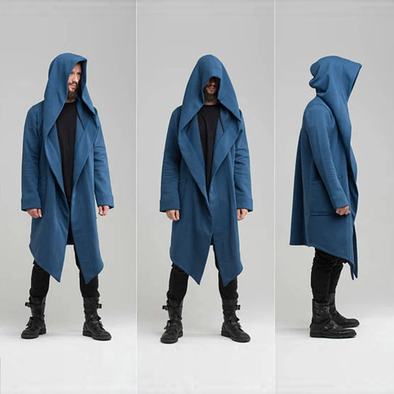 Men's Hooded Cardigan Trench Coat Streetwear Solid Color Hooded Windbreaker with Hood Autumn/Winter Jackets Men Trench Coat 2023