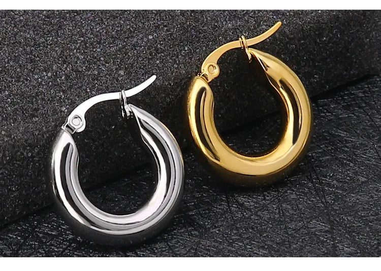 304#Stainless Steel Smooth Ear Buckle Round Thick Hoops Earrings for Women Piercing Earings Gift Fashion Jewelry 20/25/30mm