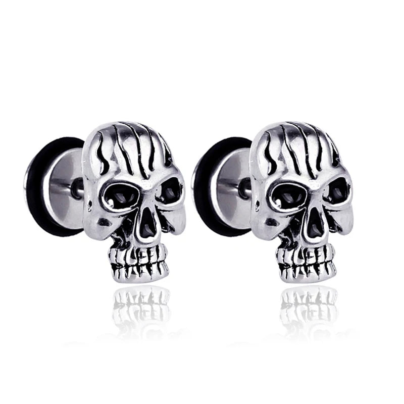 Unisex Women Men Earrings Stainless Steel Piercing Nail Screw Cross Skull Stud Earrings Punk Helix Ear Piercings Fashion Jewelry