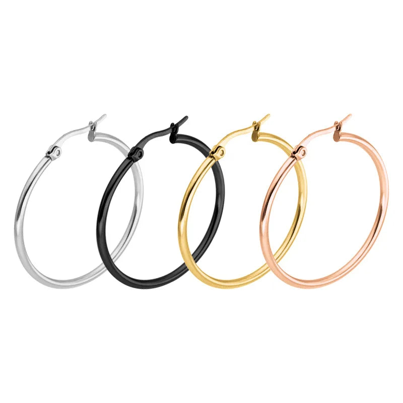 Small Big Circle Women Hoop Earrings Exaggerated Hoop Ear Loop Smooth Ring Round Earring Stainless Steel Jewelry Wholesale