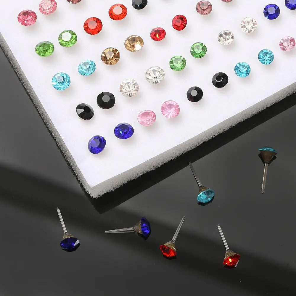 100Pairs Acrylic Crystal Heart Star Moon Small Stud Earrings Set For Women Girl Animal Flower Plastic Earring 2021 Trend Jewelry