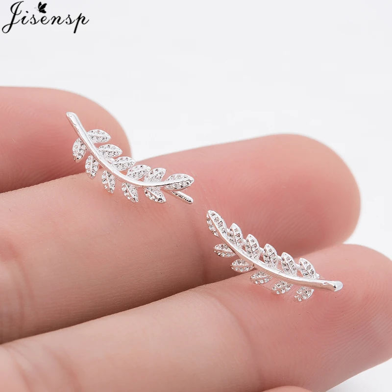 Jisensp Boho Vintage Botanical Leaf Ear Climbers Statement Stud Earrings for Women Bridal Jewelry Leaves Branch Ear Crawlers