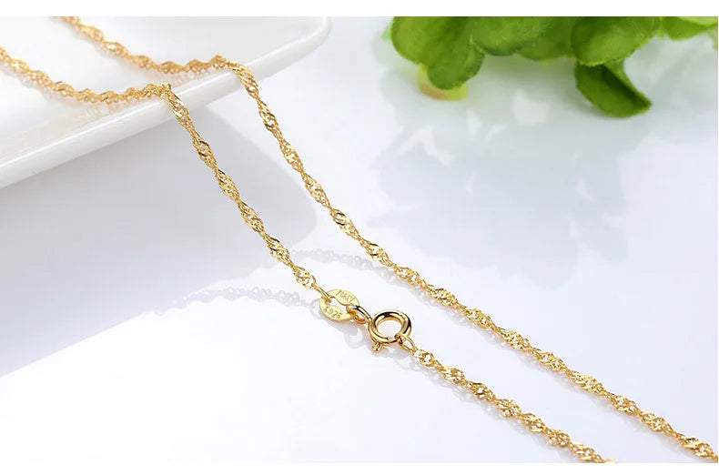 Genuine 14k Gold Color Necklace For Women Water Wave Chain Snake Bone/starry/Cross Chain 18 inches Necklace Pendant Fine Jewelry