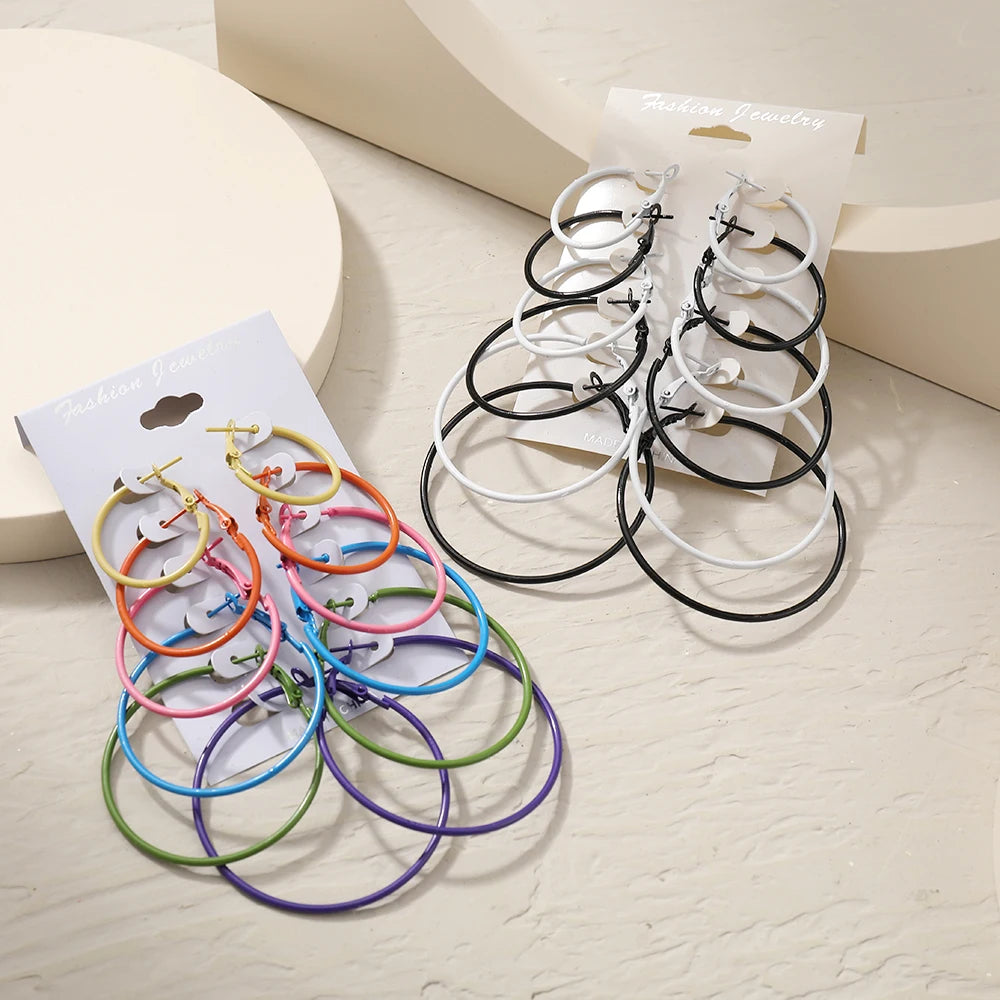 6 Pairs Colorful Hoop Earrings Set Big Circle Earring Fashion Jewelry Earring for Women Girls Steampunk Ear Clip Korean Earrings