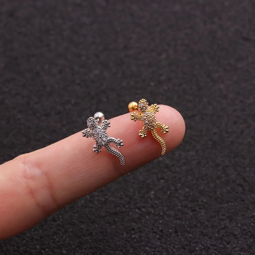 Animal Gecko Cartilage Earring Lizard Reptile Helix Stud Ear Piercing Jewelry Tragus Conch Screw Back Earring 1Pc