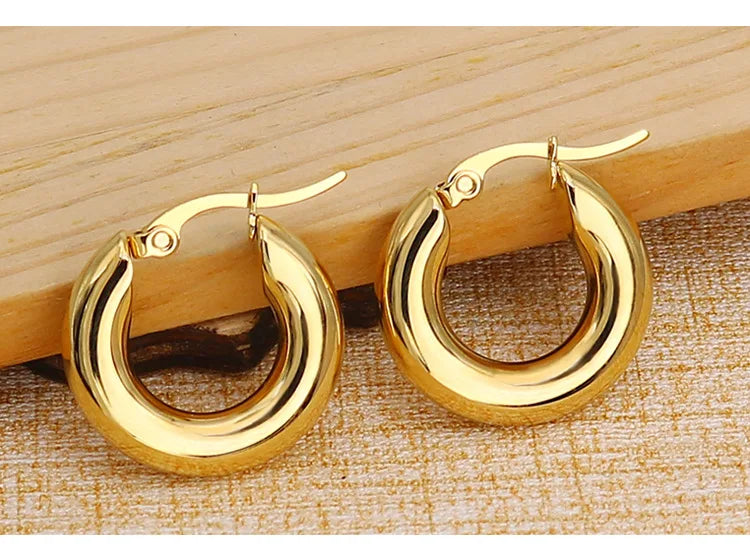 304#Stainless Steel Smooth Ear Buckle Round Thick Hoops Earrings for Women Piercing Earings Gift Fashion Jewelry 20/25/30mm