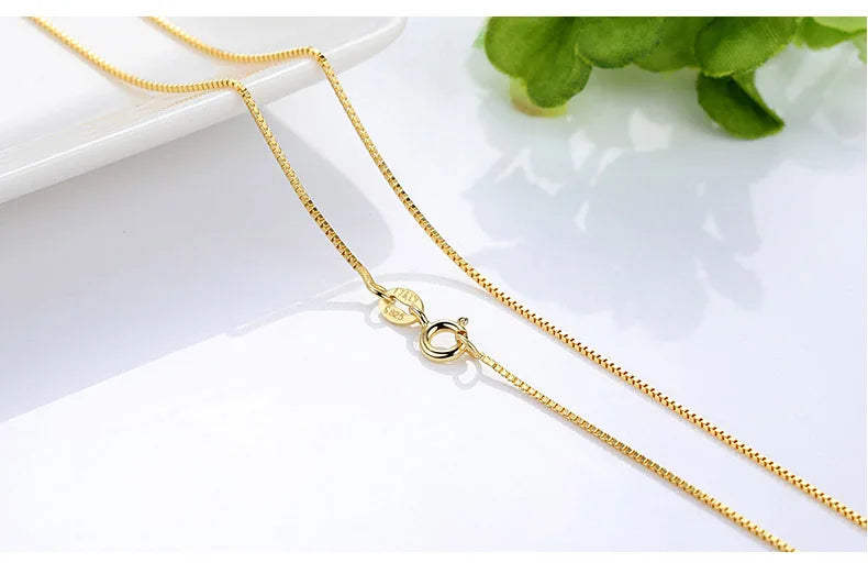 HOYON Pure 14k Gold Color Necklace Women's Neck Collar Real Gold Box/ O Cross/ Snake Bone/Water Wave/Clavicle Chain Jewelry