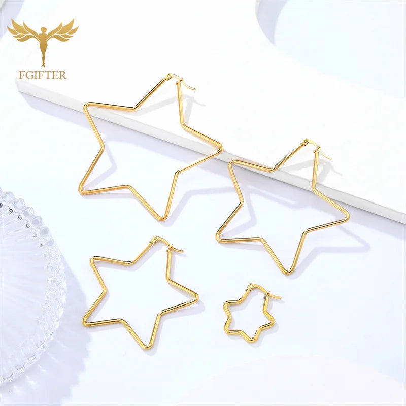 20mm 50mm 60mm 70mm Geometry Star Earrings For Women Stainless Steel Hoops Ear Nipple Piercing Ring Golden Steel Fashion Jewelry