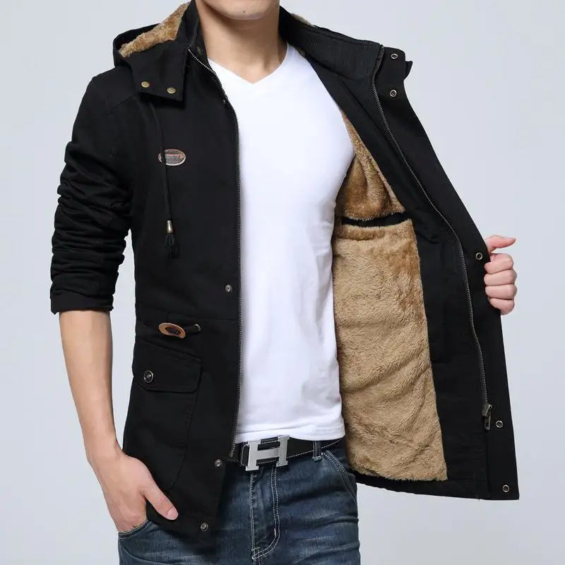 Casual Loose Autumn Winter Men Trench Coat Fashion Hooded Windproof Windbreakers Pockets Zipper Men Jackets M-5Xl Streetwear