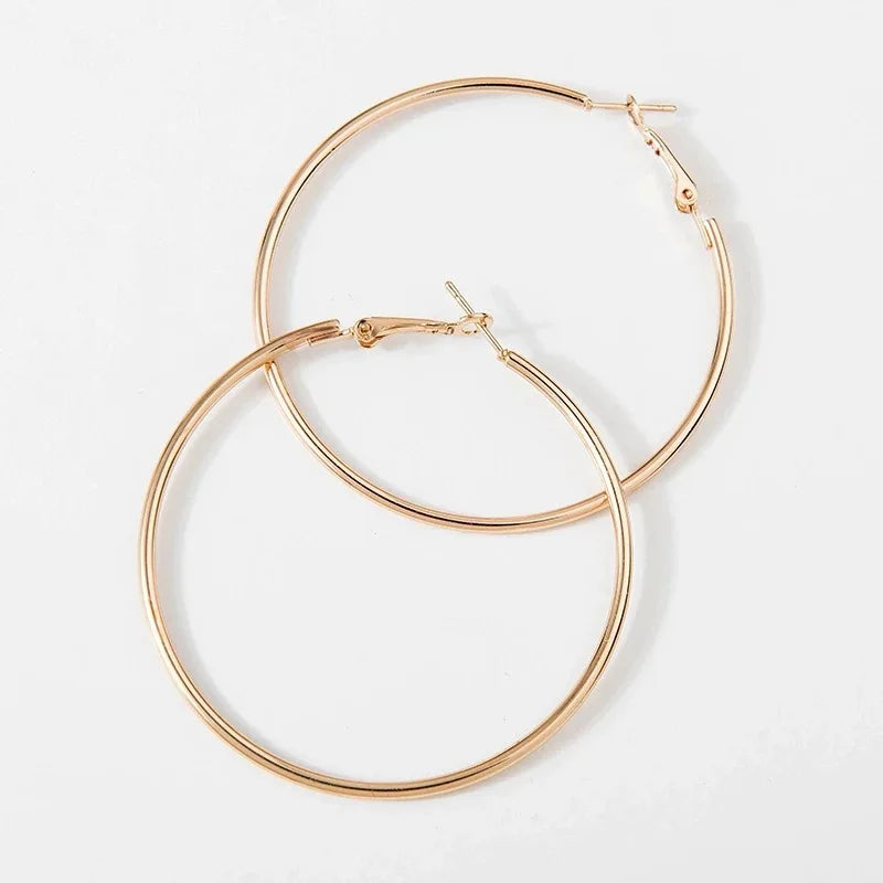 Big Circle Smooth 4cm 6cm 7cm 8cm Women Gold Hyperbole Metal Large Hoop Earrings Brand New High Quality Ear Jewelry Gift Aros