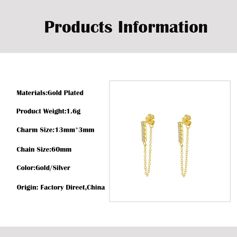 CRMYA Gold Silver Color Chain Stud Earrings For Women Flower Cross CZ Zircon Long Piercing Earring Ear Rings Jewelry Wholesale