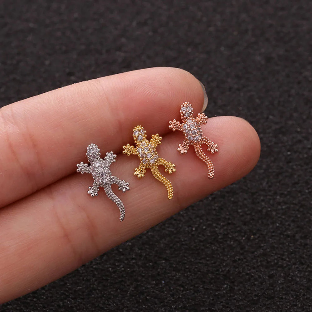 Animal Gecko Cartilage Earring Lizard Reptile Helix Stud Ear Piercing Jewelry Tragus Conch Screw Back Earring 1Pc