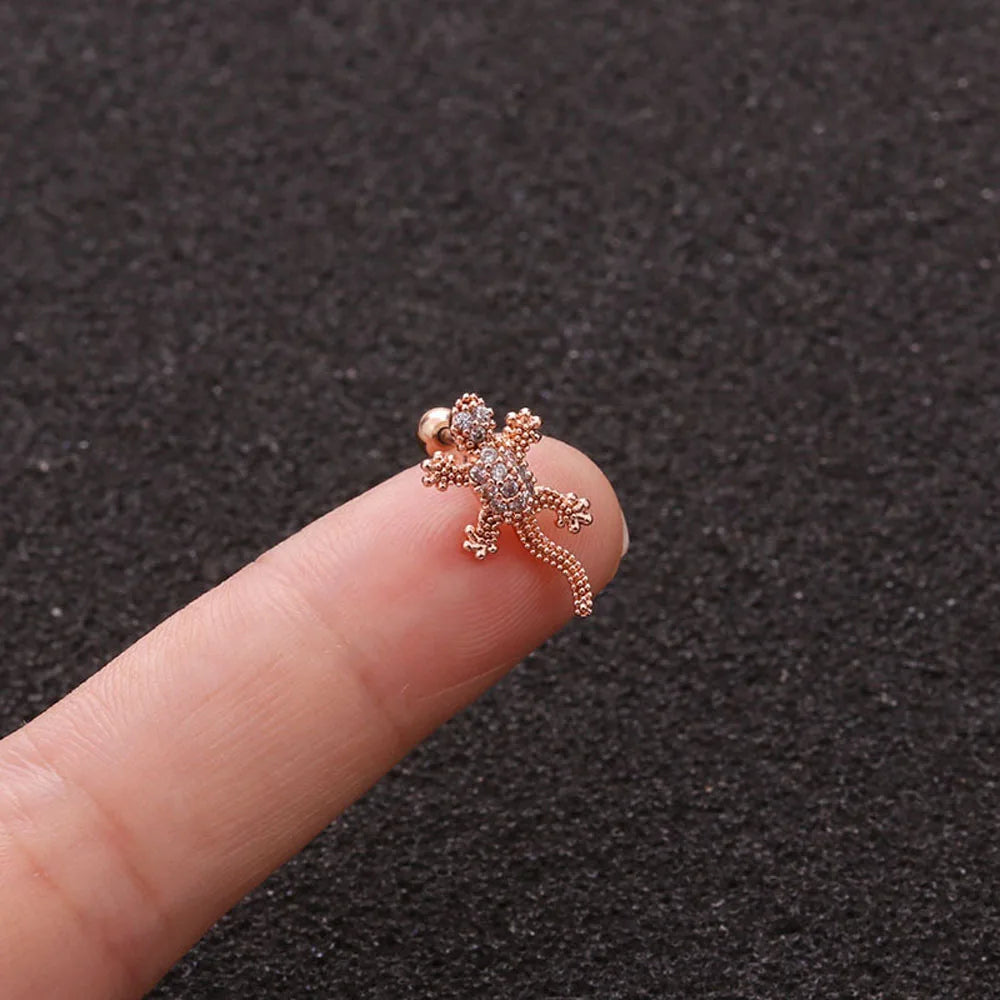 Animal Gecko Cartilage Earring Lizard Reptile Helix Stud Ear Piercing Jewelry Tragus Conch Screw Back Earring 1Pc