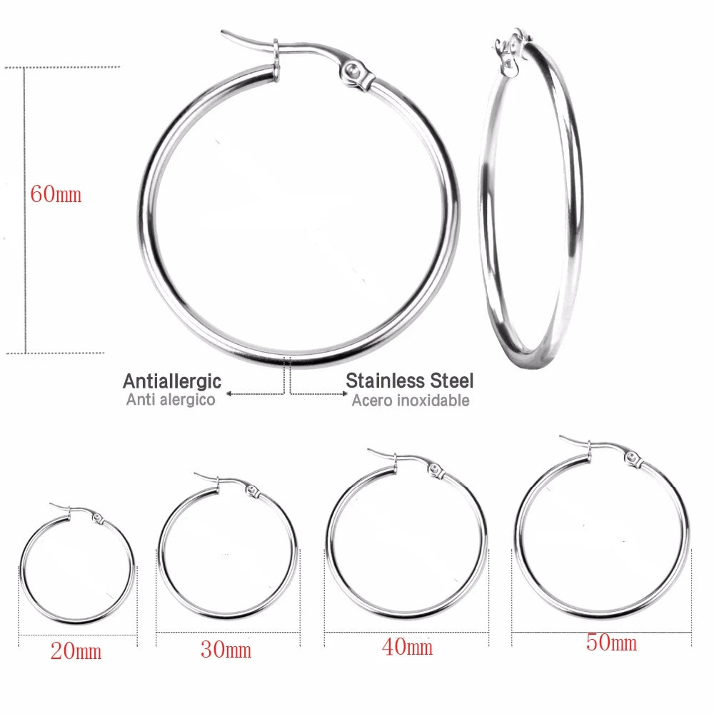 Small Big Circle Women Hoop Earrings Exaggerated Hoop Ear Loop Smooth Ring Round Earring Stainless Steel Jewelry Wholesale