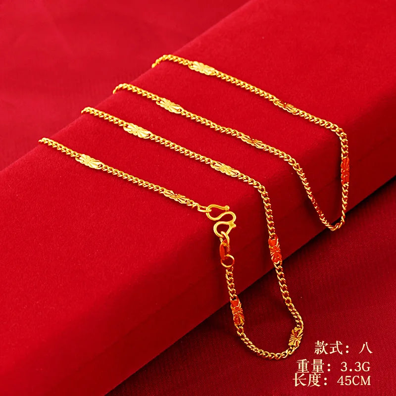 Genuine 14k Gold Color Necklace For Women Water Wave Chain Snake Bone/starry/Cross Chain 18 inches Necklace Pendant Fine Jewelry