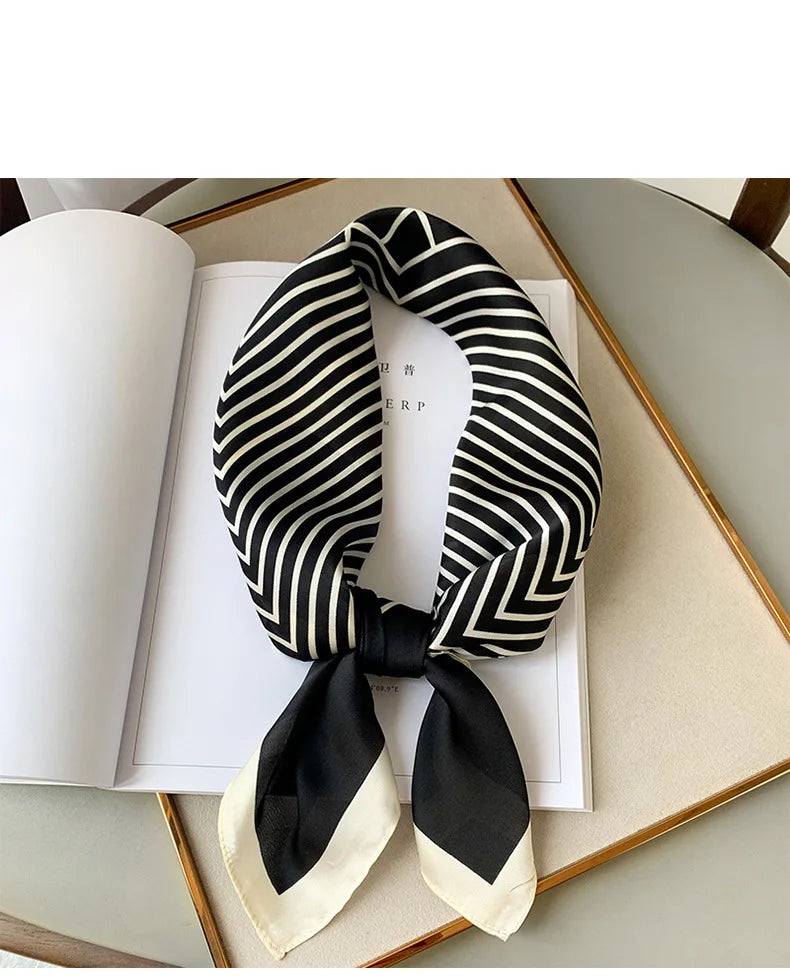 Luxury Brand Silk Square Plaid Scarf Women Satin Neck Hair Tie Band Soft work neckerchife 2021 NEW Hijab Head Female Foulard