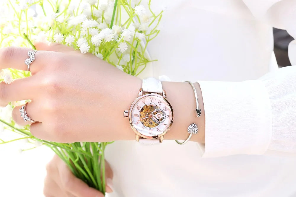 New Fashion Luxury Brand Skeleton Women Mechanical Watches Female Clock Automatic Self-Wind Wristwatches for Ladies Montre Femme