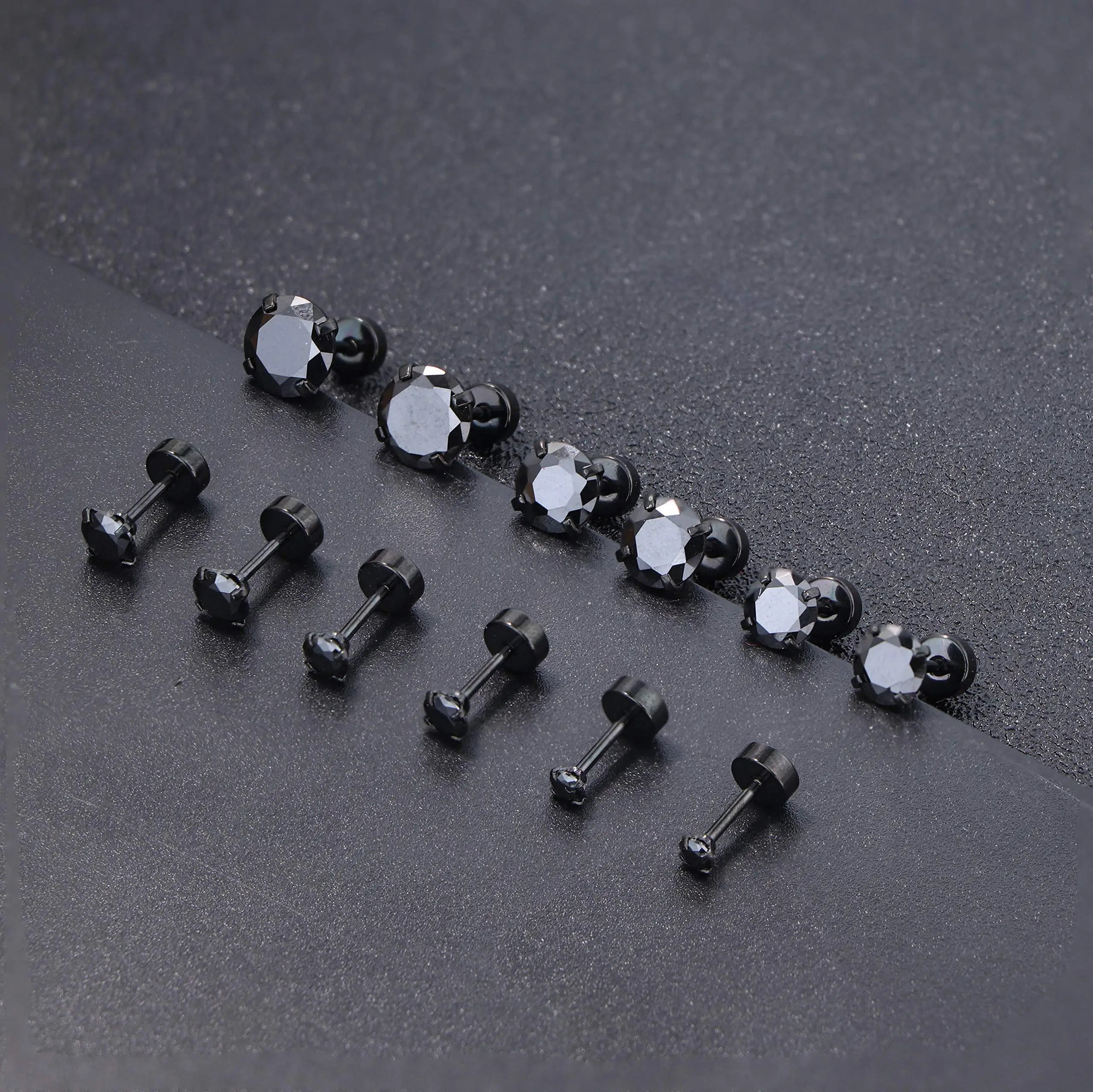 1/6 Pairs 18G Stainless Steel Ear Stud Piercing Barbell Studs Earrings Set Round Cubic Zirconia Inlaid Steel Size 2/4/5/6/8/10MM