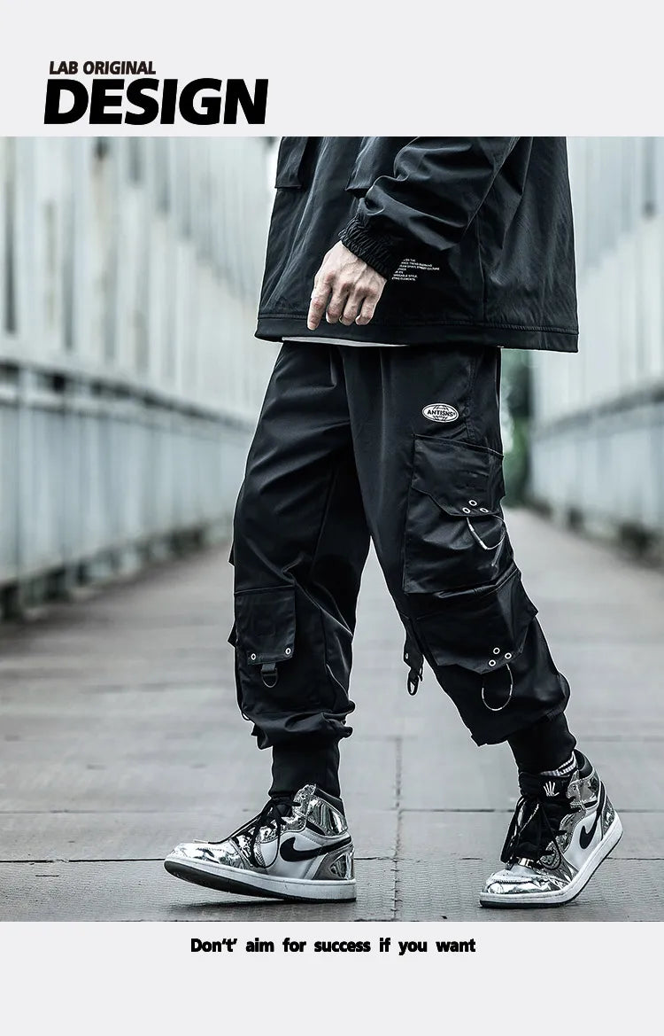 HOUZHOU Black Cargo Pants Men Joggers Hip Hop Techwear Pants Hippie Cargo Trousers for Men Streetwear Plus Size Pockets Oversize