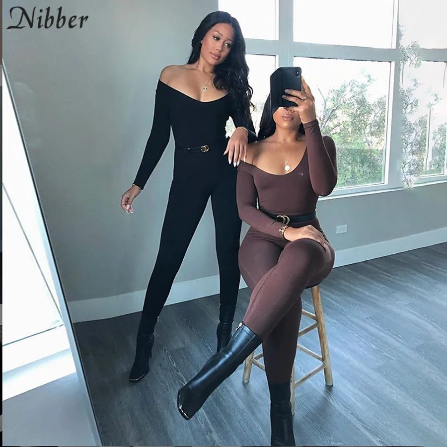 Nibber Basic Bodycon Jumpsuit For Women‘s Clothing Casual Brown Fitness Rompers 2023 Y2K Playsuit Activity Streetwear Overalls