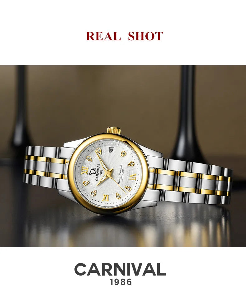 CARNIVAL Brand Luxury Mechanical Watch for Women Ladies Fashion Sapphire Automatic Movement Wristwatches Waterproof Reloj Mujer