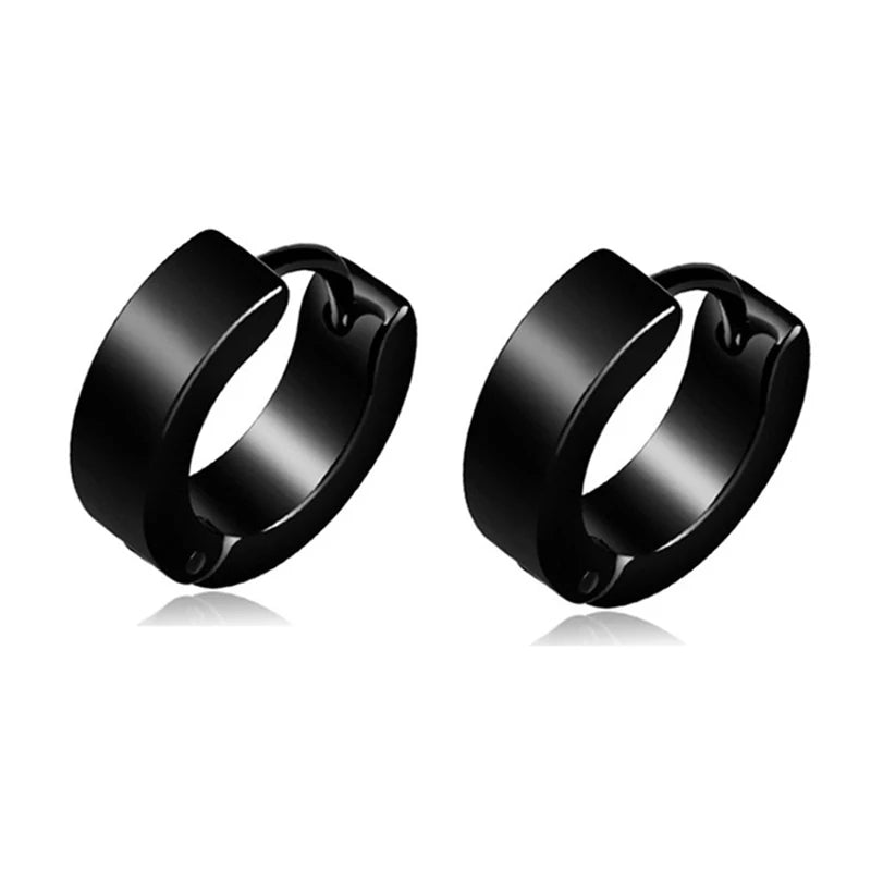 1 Pair Punk Titanium Steel Ear Clip/Ear Stud Earrings For Men Women Black Pierced/No Pierced Fake Ear Circle New Pop Jewelry