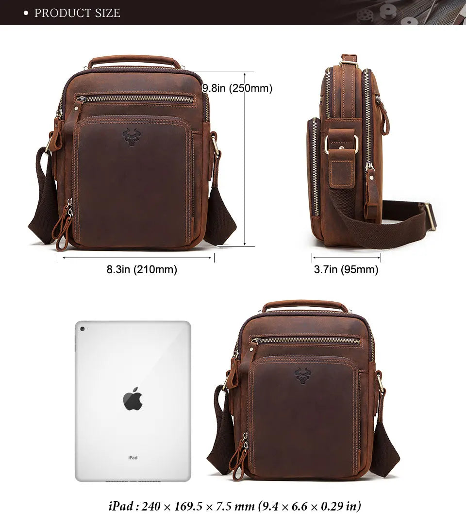 HUMERPAUL Genuine Leather Men's Shoulder Bag Vintage Cross Bags Large Capacity Male Messenger Tote Bag Travel Bolso Hombres